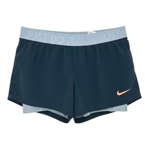 Nike Dri-Fit Womens Running Shorts Size Medium Teal "Just Do It" Inseam 4" Lined